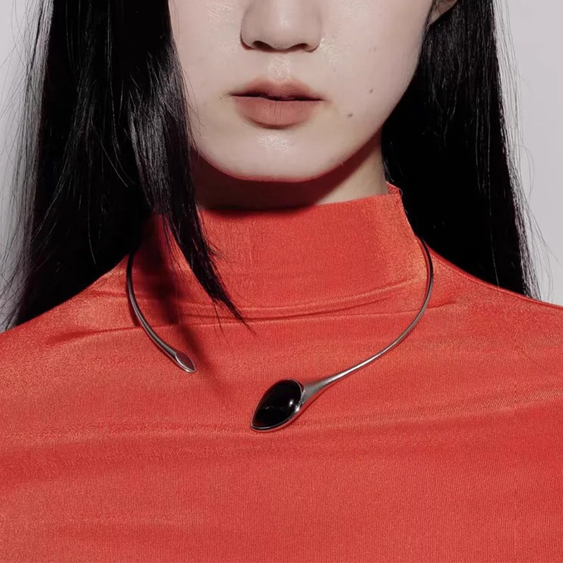 小众设计感蛇形天然虎眼石银色项圈个性简约时尚独特高级感项链详情11