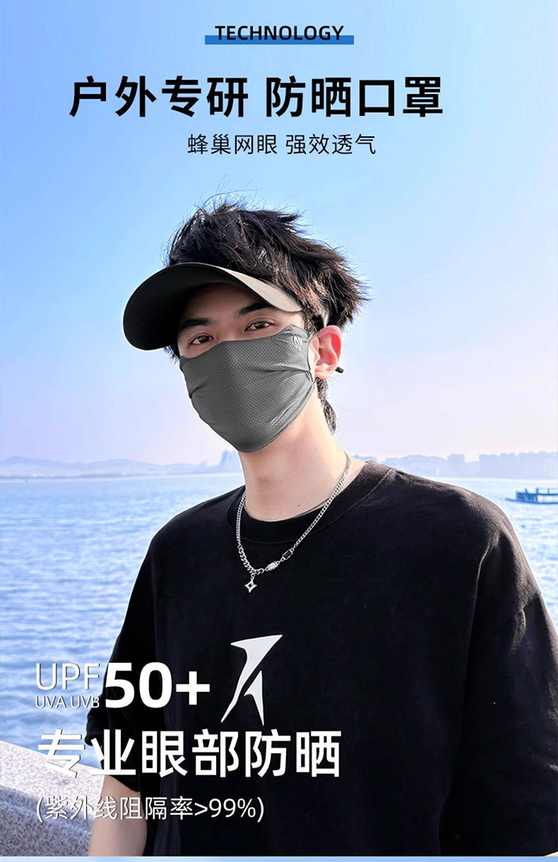 冰丝透气夏季薄款男士大码骑行防晒口罩 女士特大号加大脸围防晒面罩 防晒面纱适用详情1
