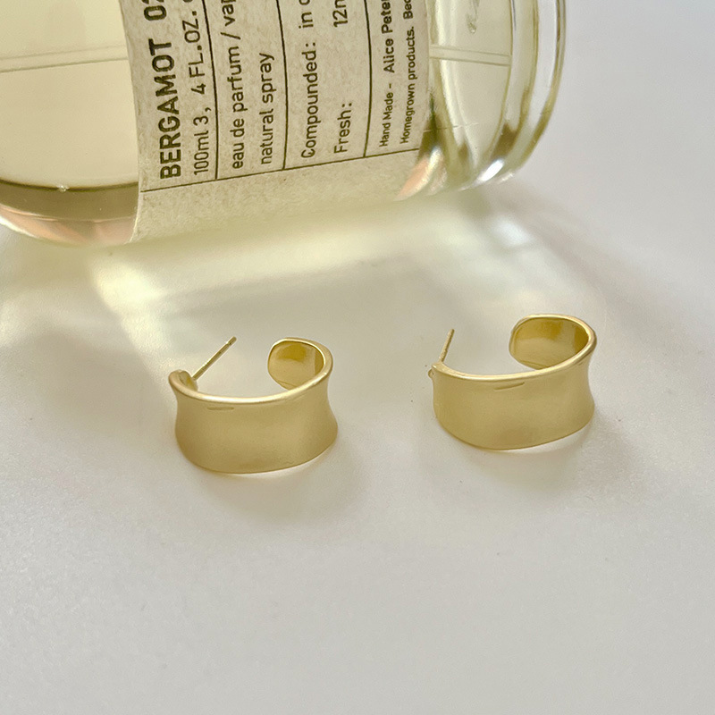 European and American simple and cold style, exquisite matte and frosted C-shaped wide surface, high-end, elegant and individual, irregular stud earrings pic 6