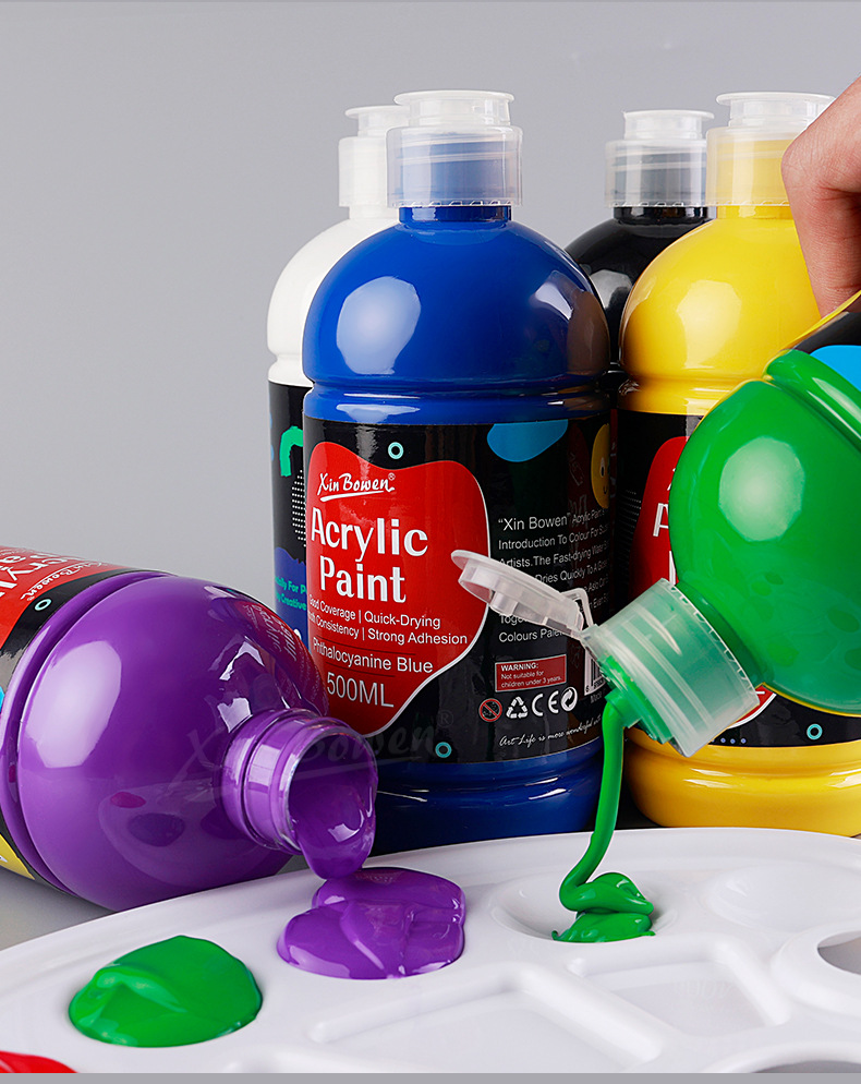 Pintura acrílica cross-border 500ml12 colores botella única dibujo especial para estudiantes de arte pintura de pared waterproof DIY pigmento pic 10