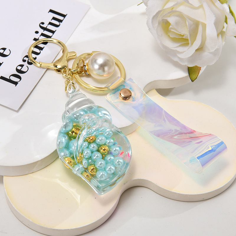 流沙瓶热卖创意个性海边珍珠小海螺钥匙扣亚克力汽车包包挂件挂饰详情7