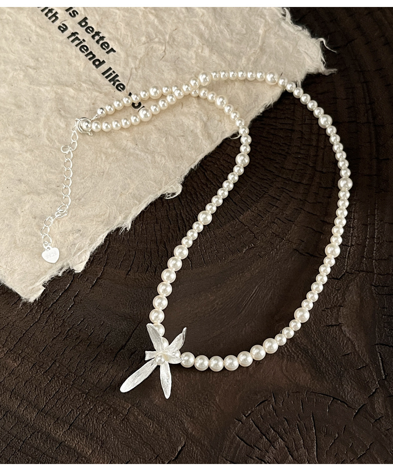 925 sterling silver Shijia Pearl Orchid Necklace for women, simple chocker, elegant and high-end, short necklace 7131A pic 16