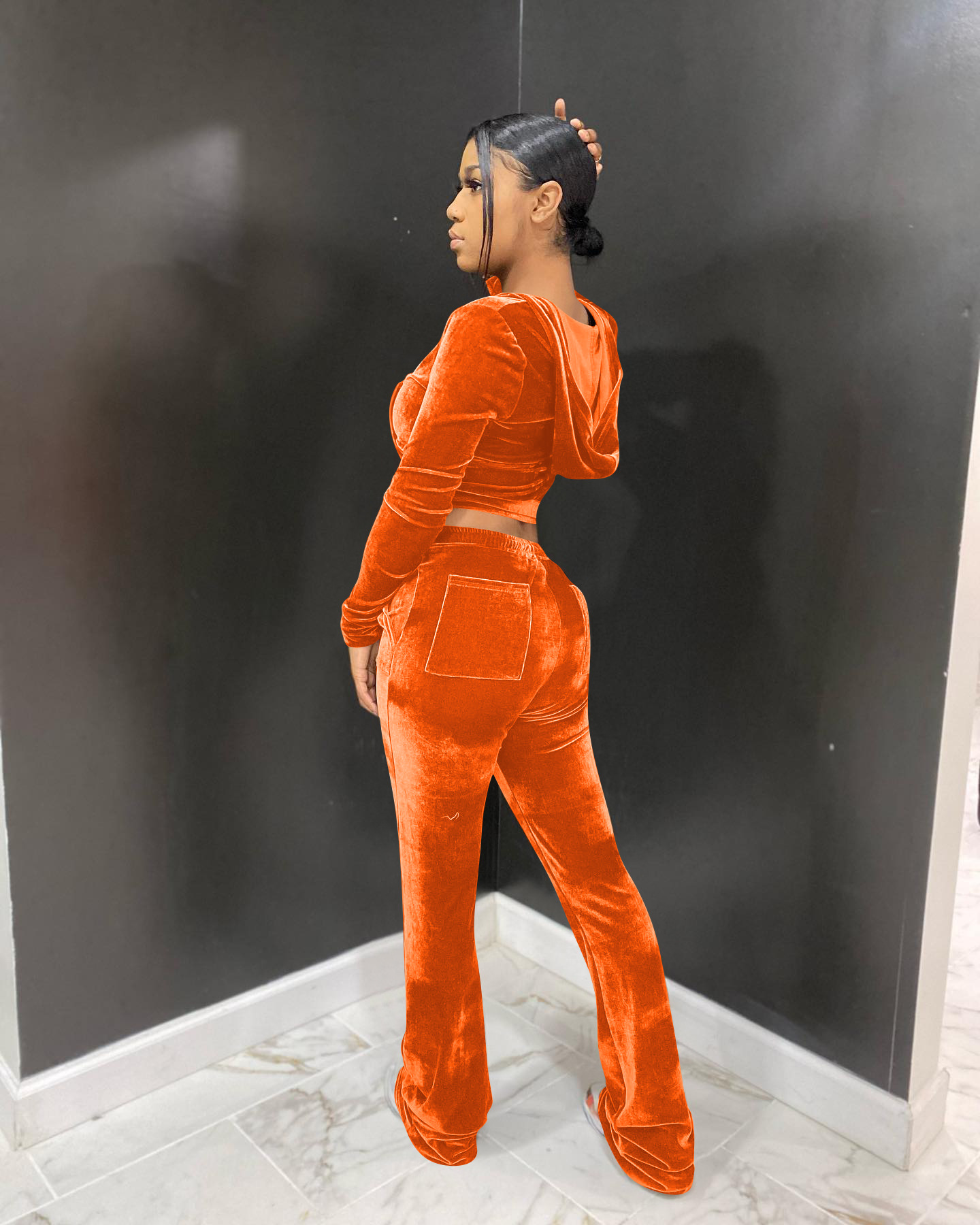 Solid color gold velvet wide-leg pants two-piece set pic 80