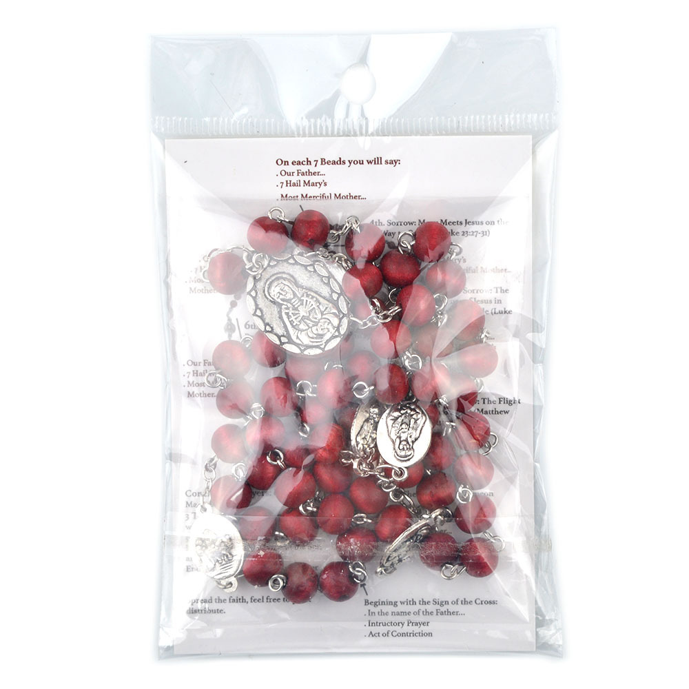 Red rosewood rose-scented pearl curved needle bead necklace card packaging pic 3