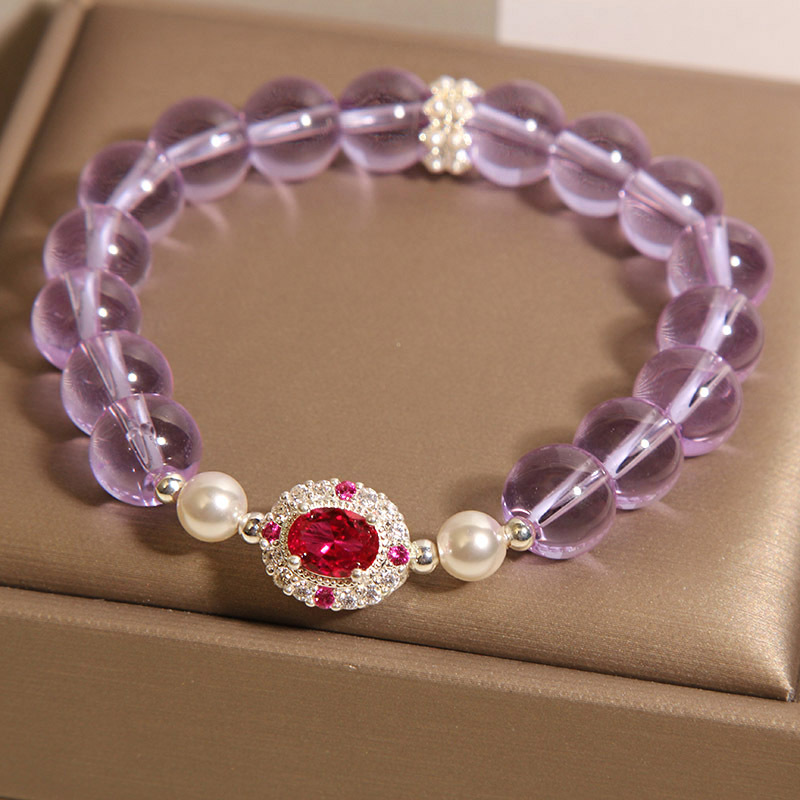 Natural amethyst pearl bracelet for women, light luxury, niche and exquisite red corundum crystal bracelet, high-end and elegant jewelry pic 5