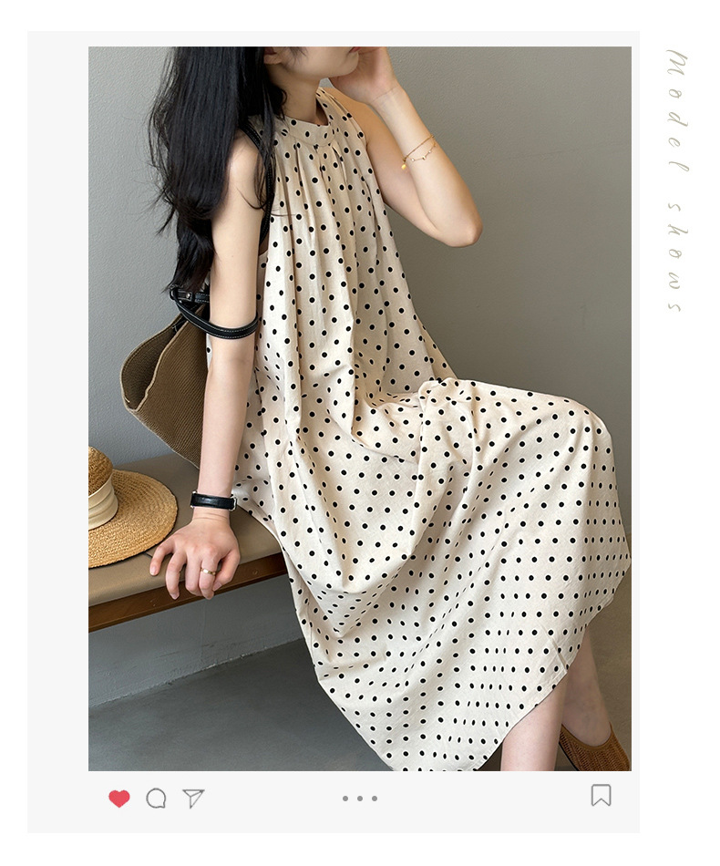 言双 波点无袖连衣裙2024夏季新款韩系圆领a字气质背心裙82016 pic 15