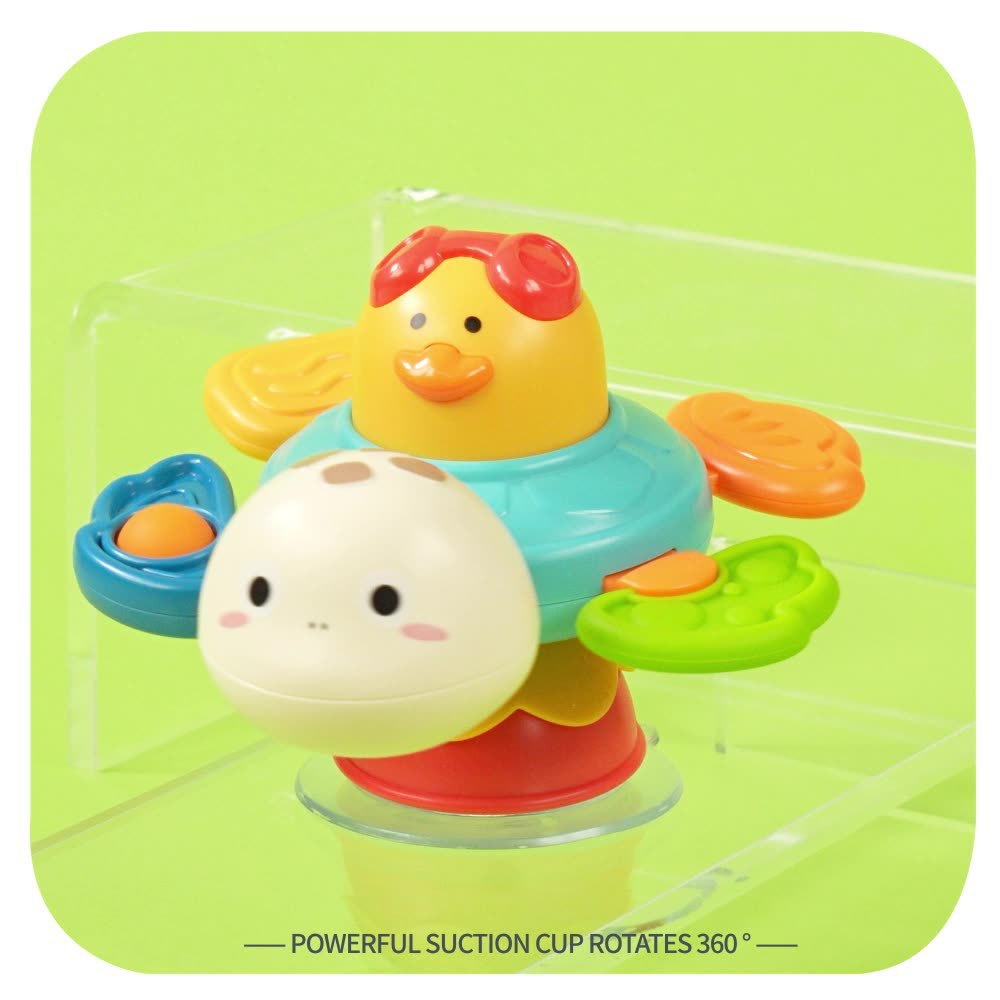 儿童贝婴跨境热销乌龟转转乐吸盘餐桌益智玩具2合1摇铃浴室模型动植物详情3