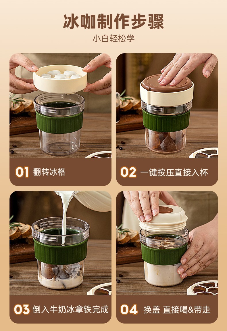 新款咖啡杯高档精致简约复古大容量夏季外出便携带冰块模具高颜值详情8