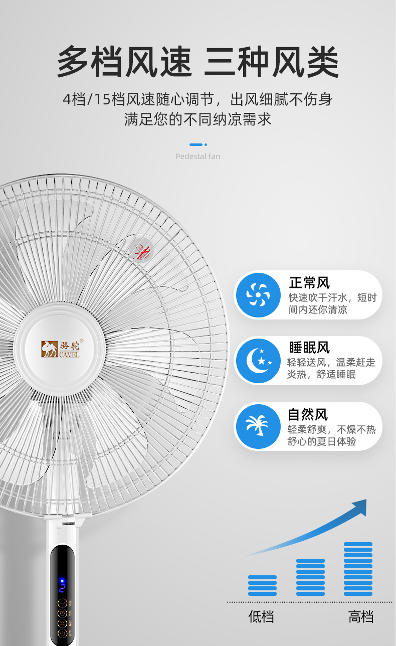骆驼电风扇落地扇家用台扇轻音大风量台式摇头定时立式遥控省电扇详情8