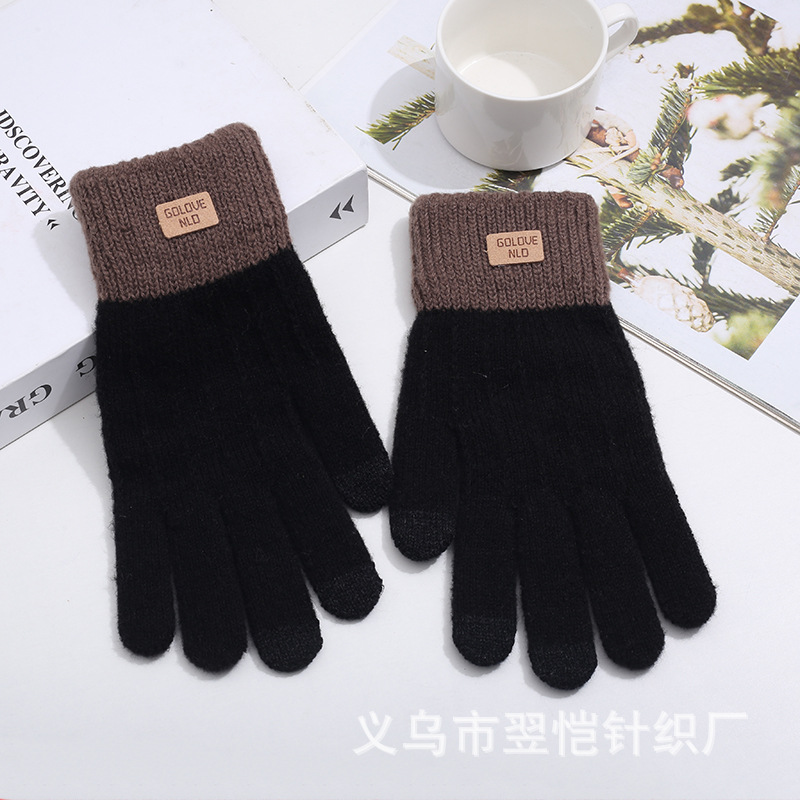 Fleece and thickened warm and cold-proof five-fingered gloves, cycling fleece touch screen, student winter windproof jacquard knitted gloves pic 8