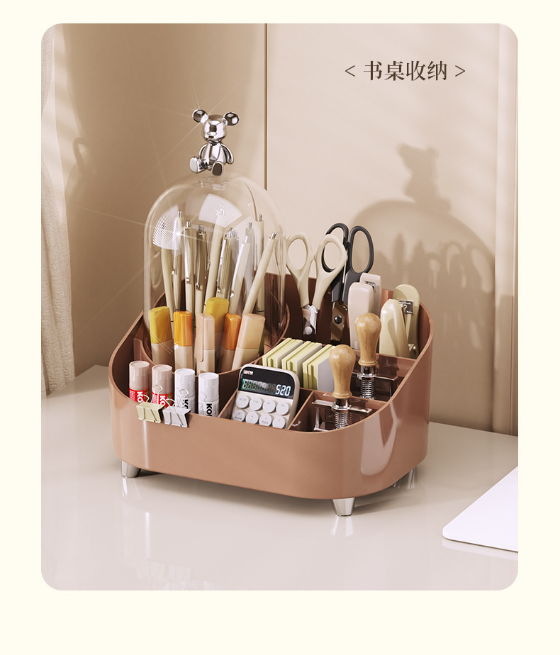 新款带盖化妆品口红收纳盒桌面家用整理洗手台梳妆台防尘置物架高详情9