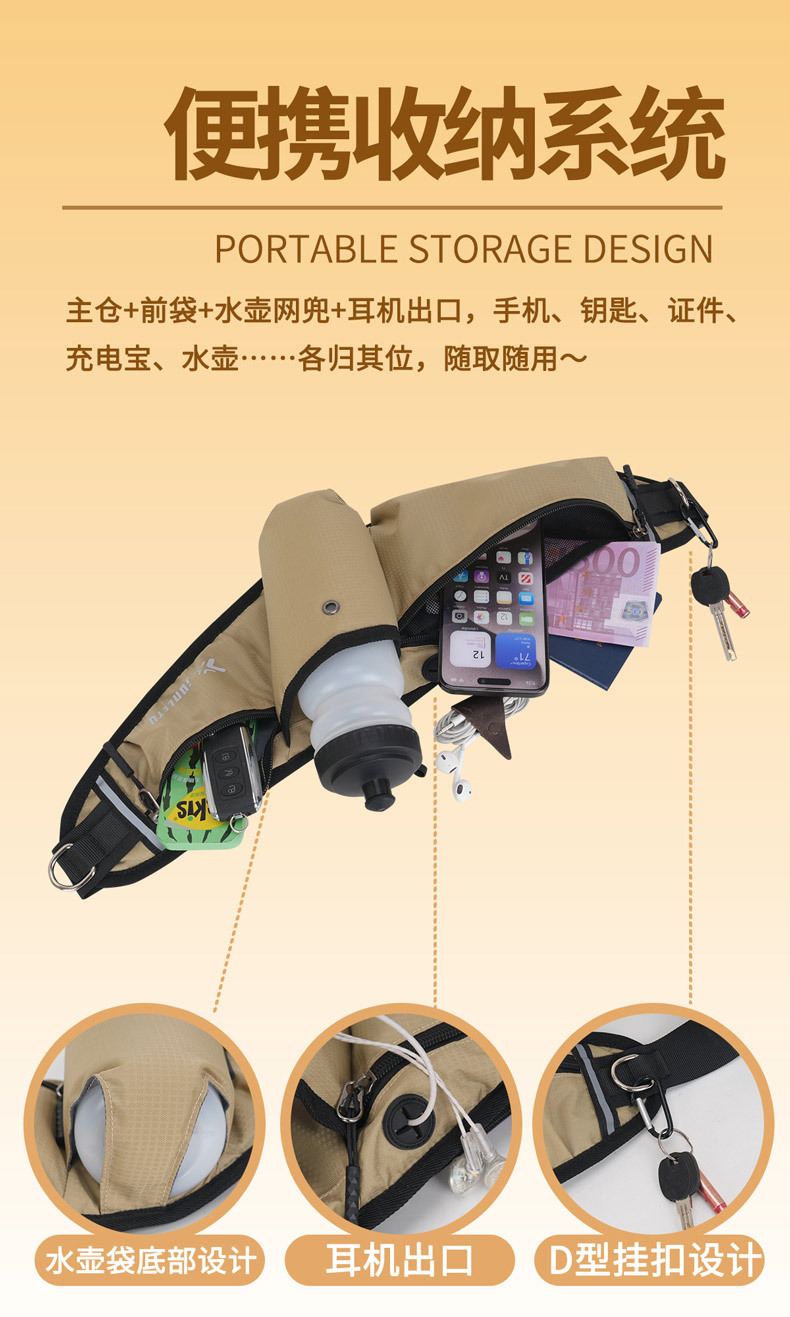 Cross-border large-capacity waterproof running and fitness mobile phone chest bag, multi-functional nylon water bottle waist, outdoor sports waist bag pic 10