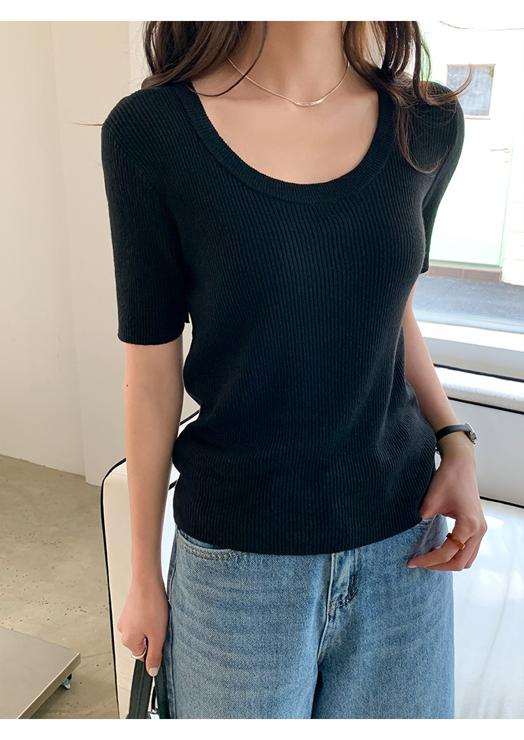 U领冰丝针织衫短袖女修身夏季基础短款T恤上衣2025新款详情44