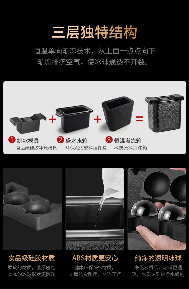 黑色冰模套装多款无气泡冰模球形方形圆柱形冰桶沙滩冷藏箱发光果汁桶详情2