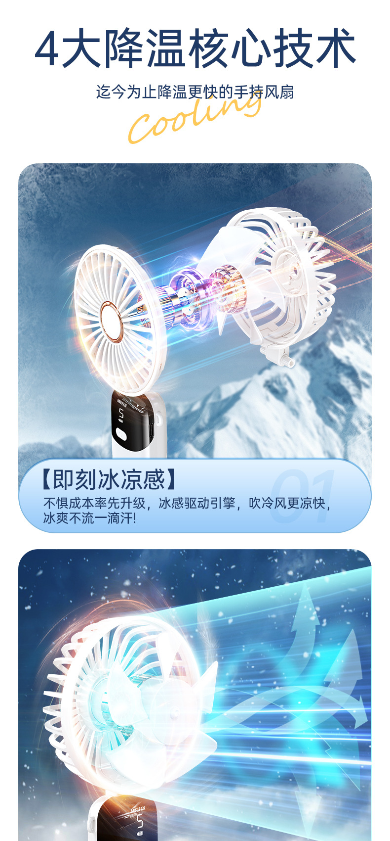 手持风扇迷你便携式折叠小风扇数显usb充电桌面小电风扇跨境批发详情4