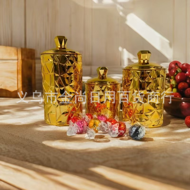 新款烫金密封罐电镀密封罐厨房储物罐糖果罐带盖防潮密封罐子欧式详情1