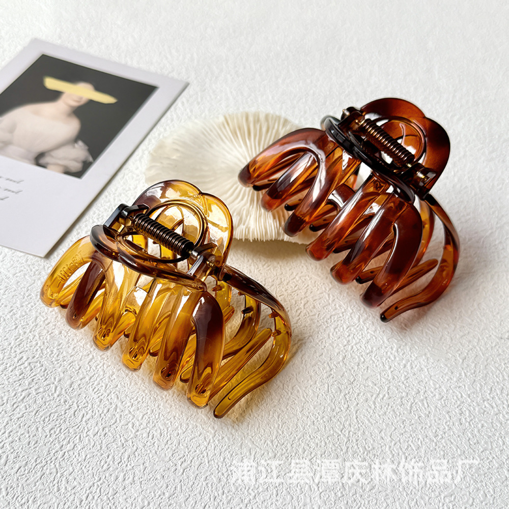 韩国纯色亮面南瓜抓夹甜美大号后脑勺高马尾盘发鲨鱼夹厂家批发发夹详情9