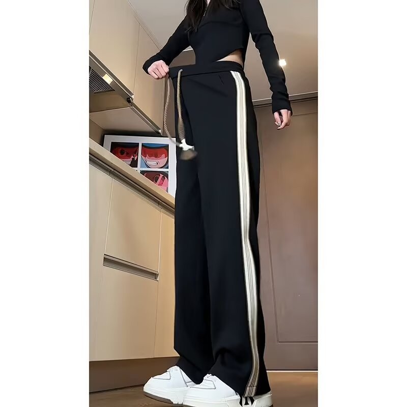 侧边条纹裤子男小众设计感直筒运动卫裤秋季高级感垂坠感休闲长裤详情3