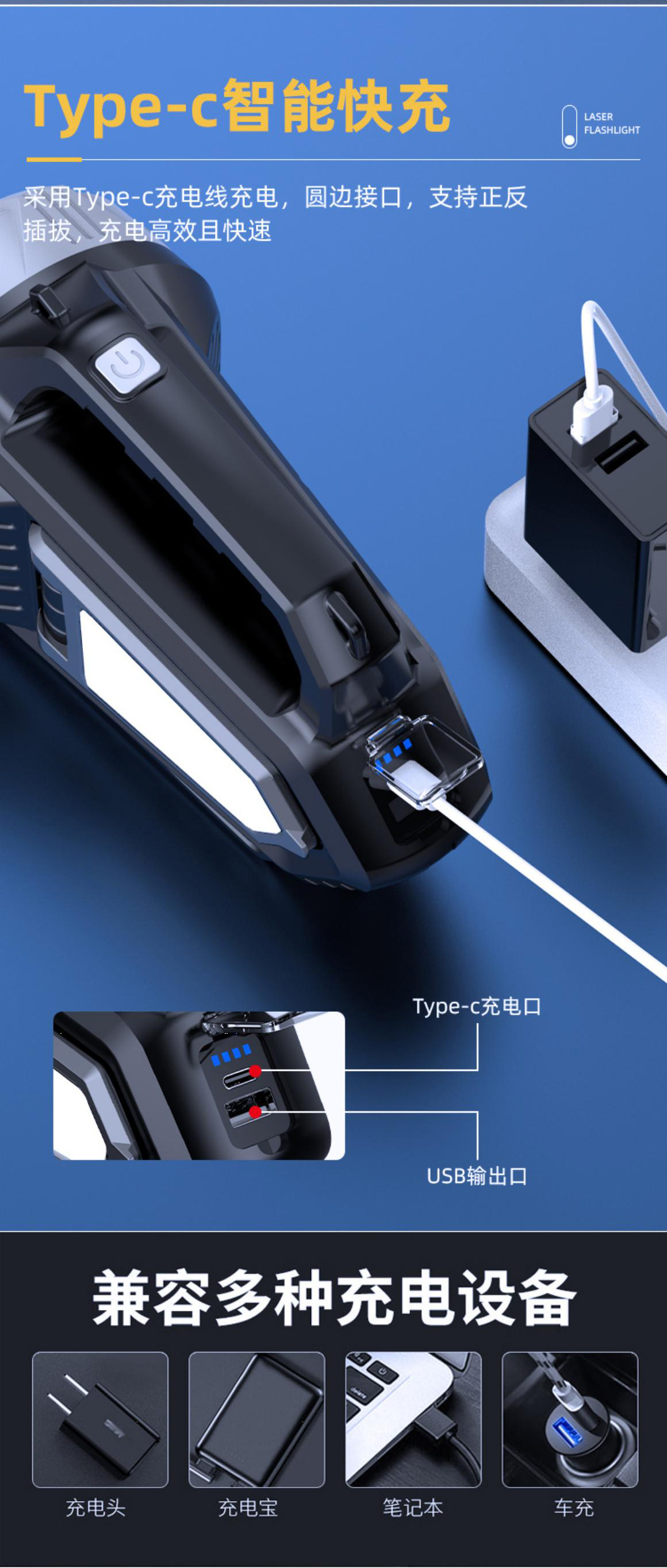 Cross-border multi-functional solar-powered charging high-intensity portable lamp, household outdoor camping red light warning emergency searchlight pic 12