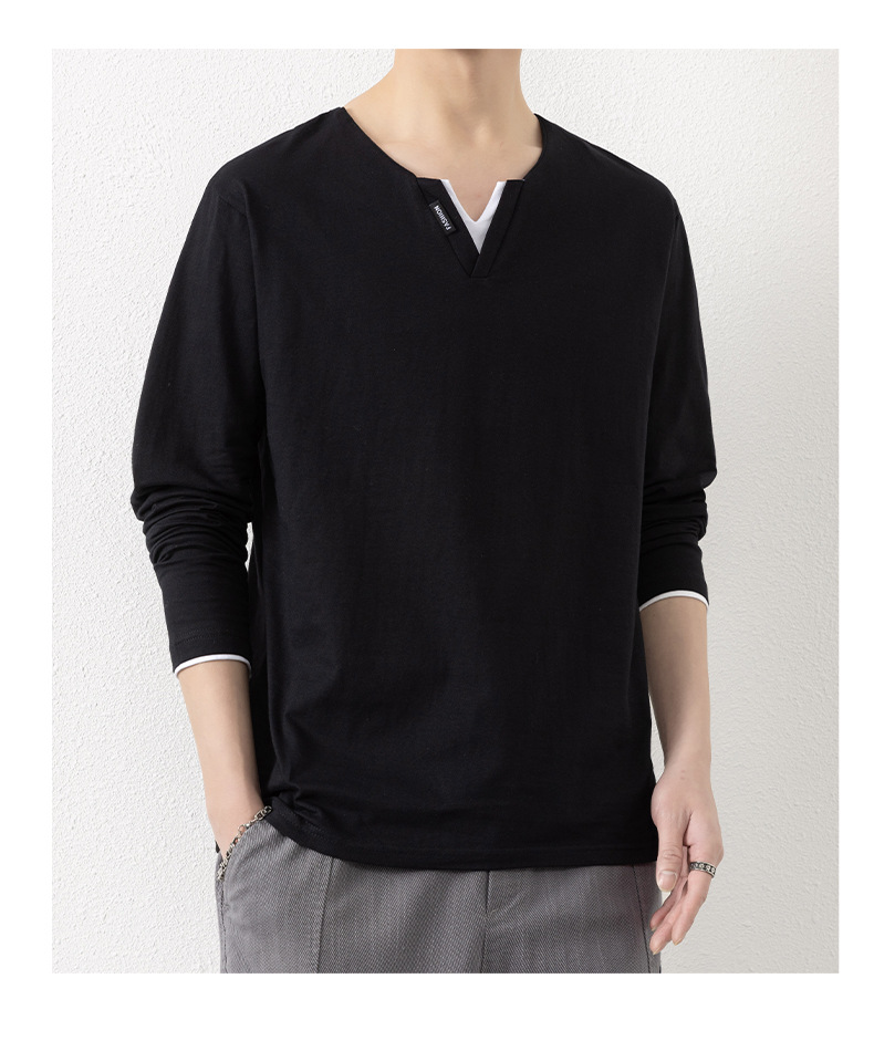 Two V-neck long-sleeved T-shirts for men, a thin spring and autumn top, pure cotton outerwear, a long Johns, a sweatshirt, and a casual base layer pic 24