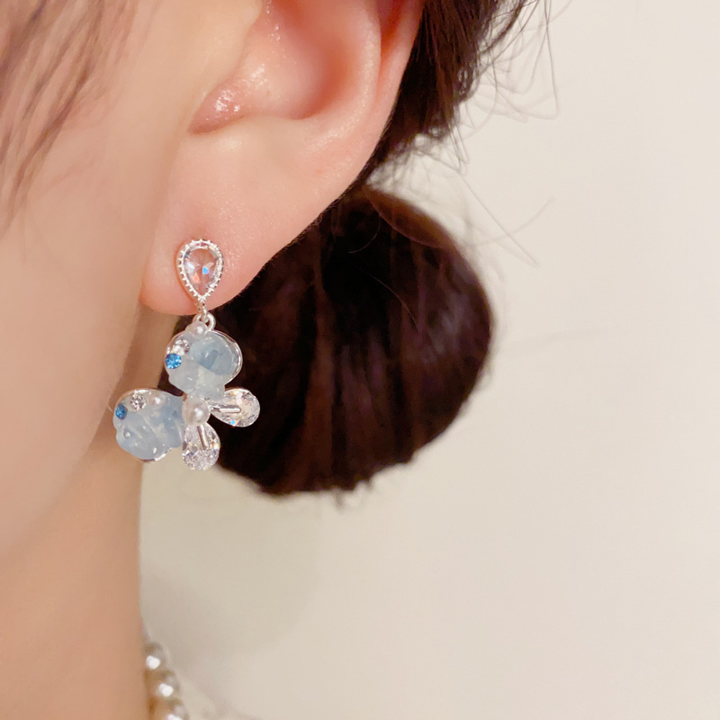 夏季小清新水晶蝴蝶耳坠女s925银针小众气质简约甜美百搭耳环批发详情11