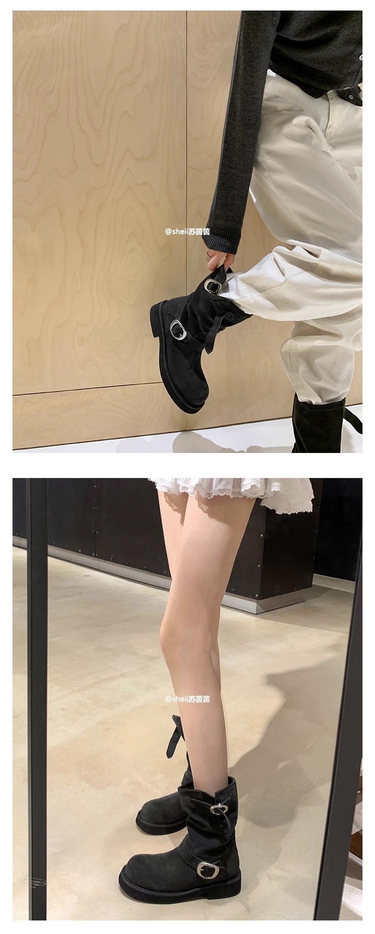 sheii苏茵茵同款！沙丘~超软糯厚底机车扣带短靴女马丁靴堆堆靴详情13