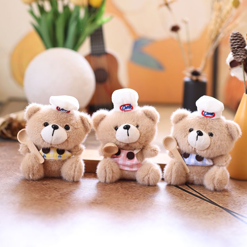 可爱萌背带小熊挂件毛绒玩具公仔厨师熊包包挂饰钥匙扣布娃娃玩偶详情2