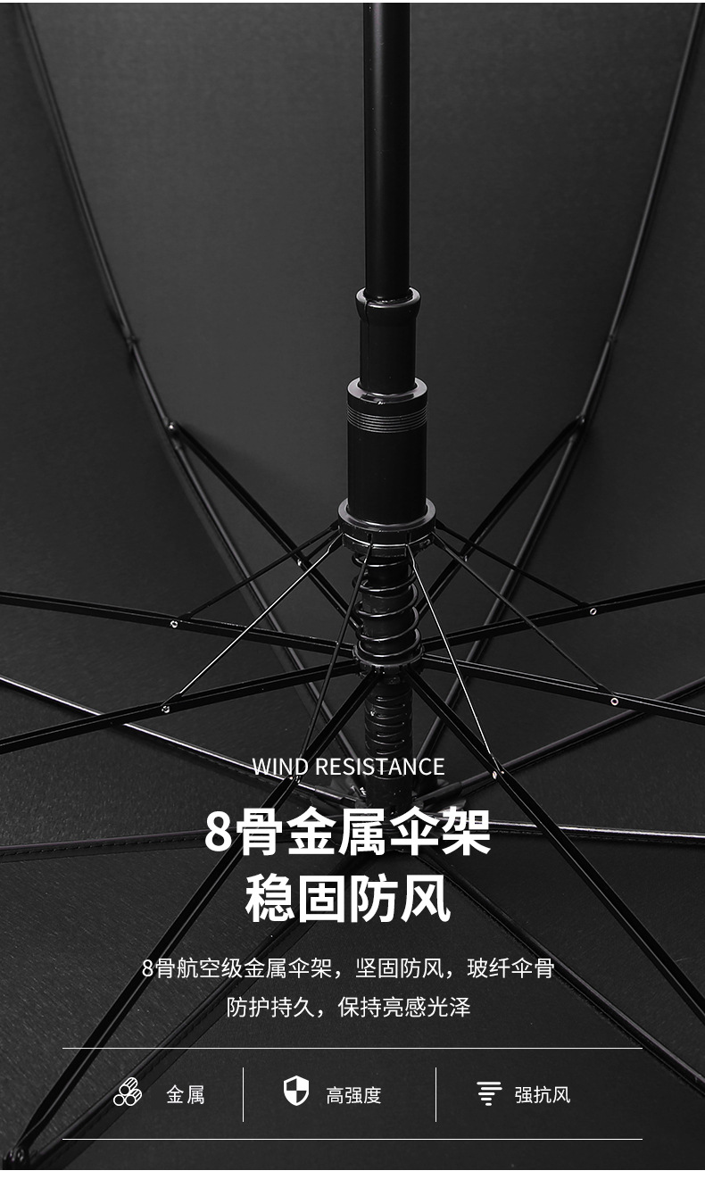 23-inch automatic long-handled umbrella, curved handle gift, straight pole umbrella, 24-bone golf advertising umbrella, custom printed logo pic 3