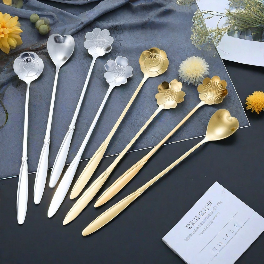 不锈钢花勺樱花玫瑰花勺婚礼长柄心形勺咖啡搅拌勺伴手礼燕窝蜂蜜详情8