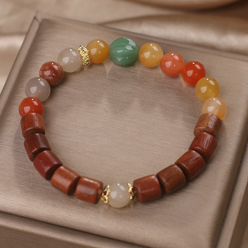 天然梨花木手串女款新中式轻奢复古金丝单圈手串木质文玩简约手饰详情7