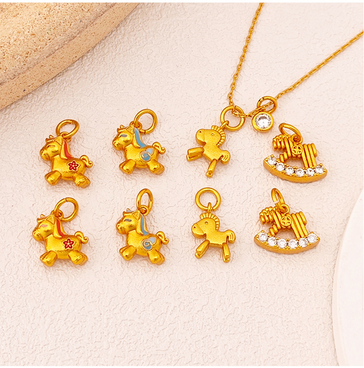 国潮本命年小马吊坠diy沙金配件铜镀24K金项链手链新中式女生肖马详情4