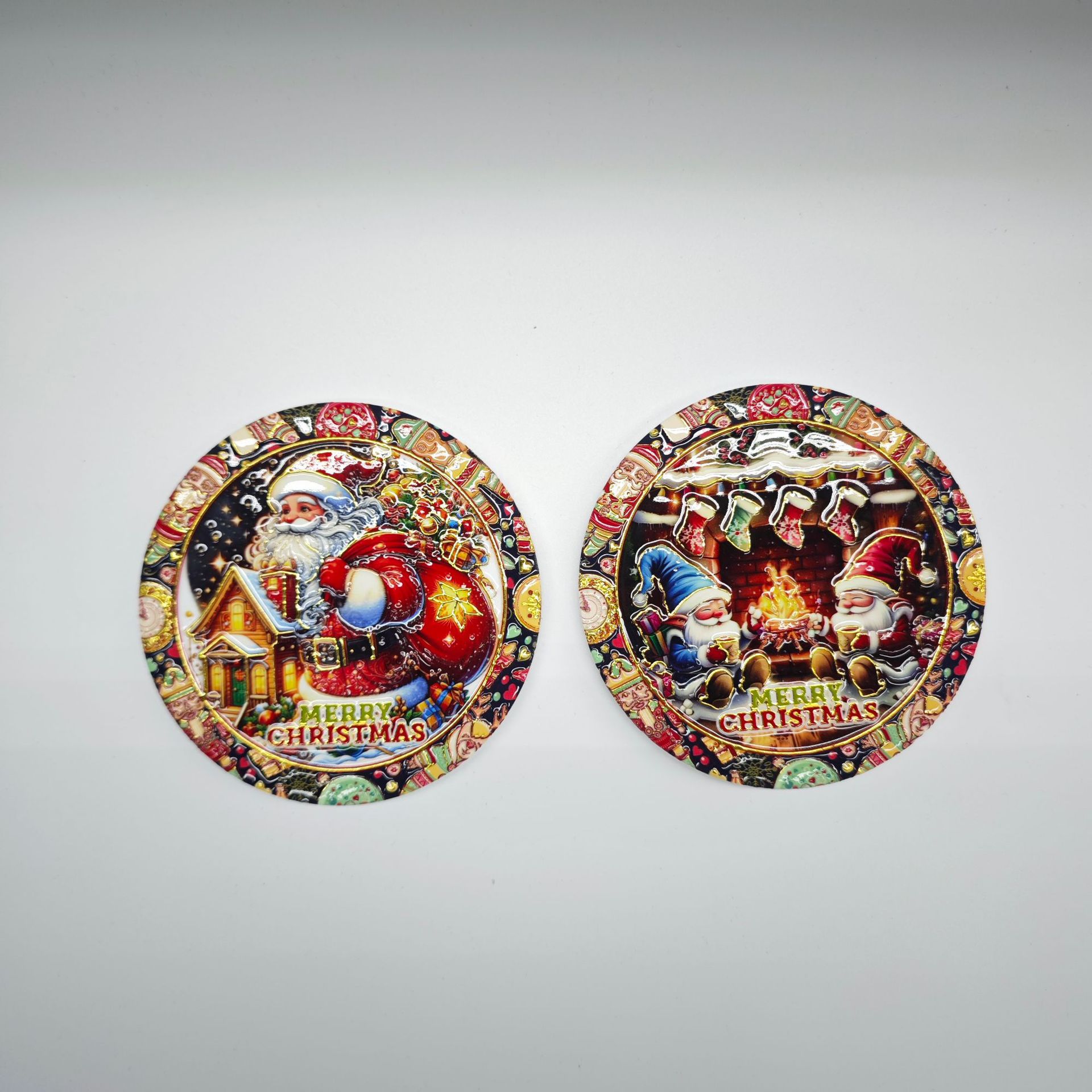 Cross-border Christmas coasters, circular ceramic 3D embossed and embossed coasters, household decorative, heat-insulating and waterproof coasters pic 4