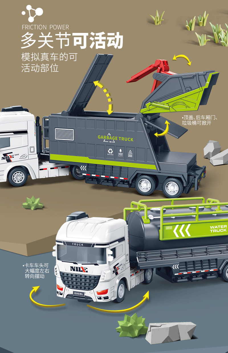 惯性大号环卫车垃圾车清扫车清洁车洒水车儿童男孩玩具车仿真模型详情4