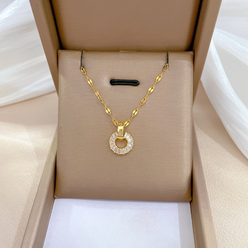 【钛钢】满钻圆环项链耳环套装轻奢微镶个性气质宴会耳饰项饰组合详情10