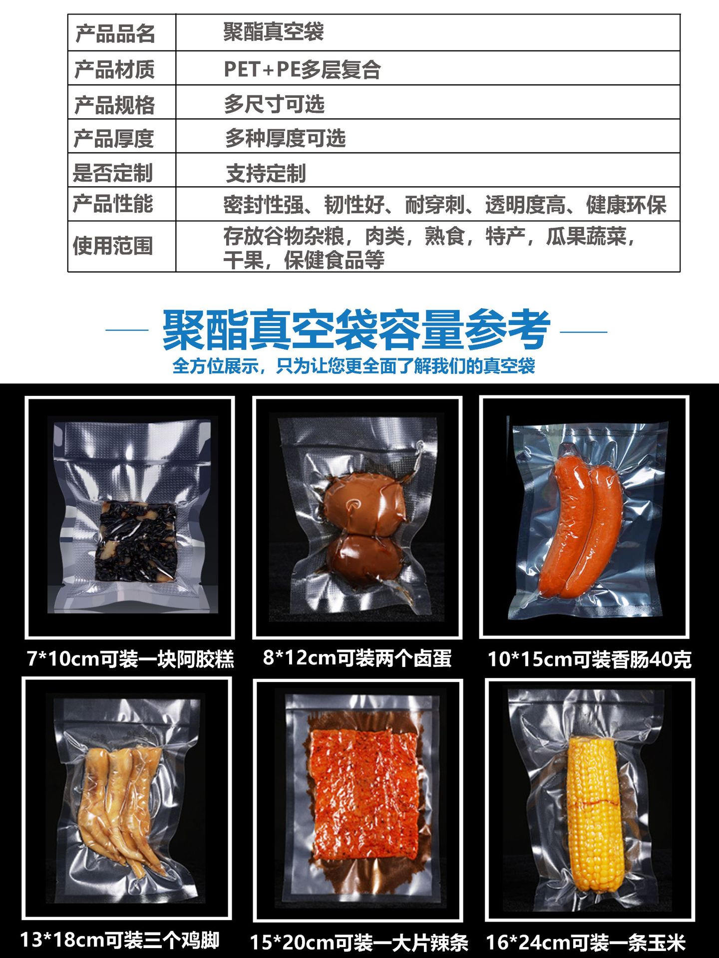 Wholesale of transparent plastic packaging bags, food preservation composite polyester vacuum bags, smooth sealed cooked food bags pic 4
