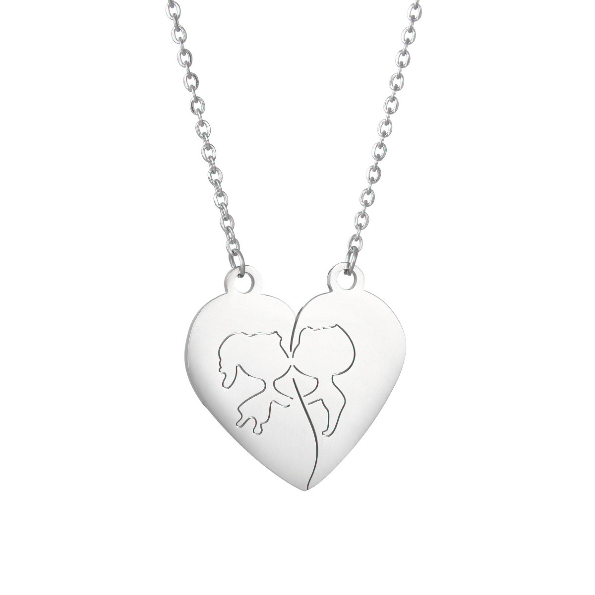 New popular couple necklaces in Europe and America, heart-shaped double-piece pendants, non-fading stainless steel jewelry factory wholesale pic 9
