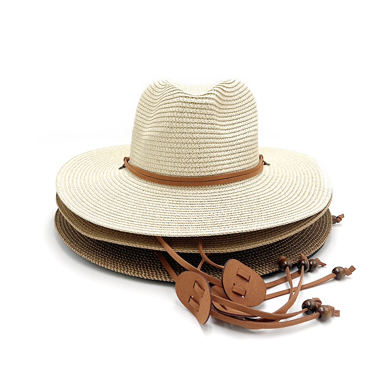 跨境爆款夏季草帽韩国绒绳巴拿马礼帽男女牛仔遮阳防晒帽子详情2