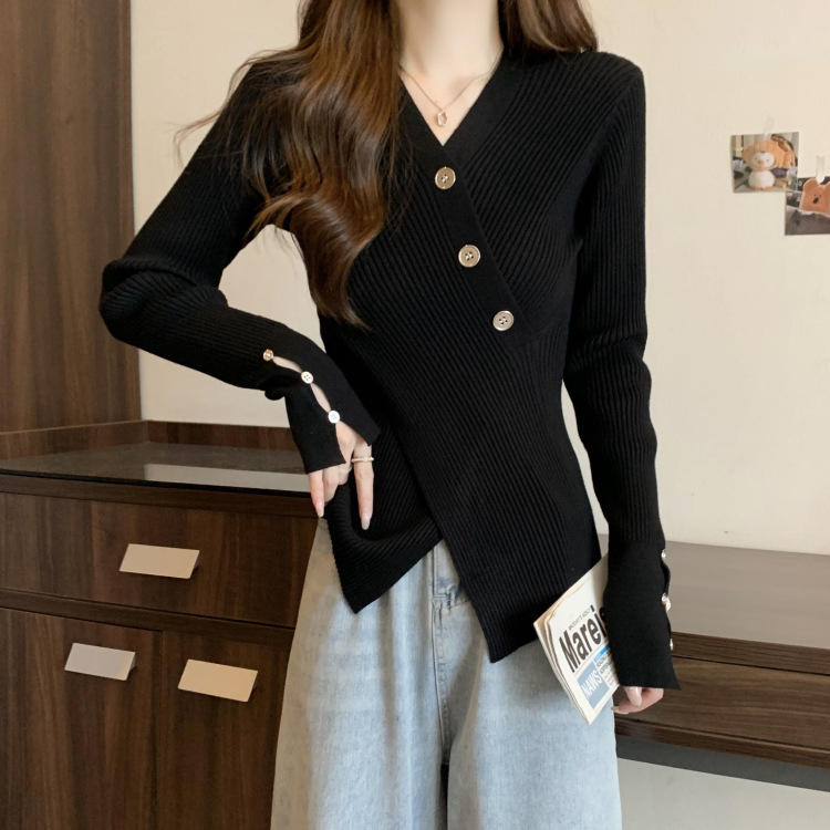 秋装女装V领毛衣套头针织衫设计感显瘦内搭秋季毛衣女外贸开衫女详情14
