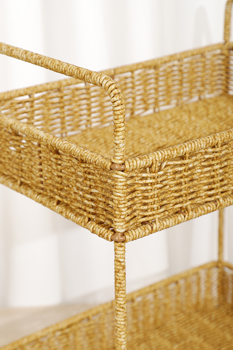 New rectangular double-layer fruit plate, fruit basket, bread basket and vegetable basket, purely hand-woven from Vietnamese rattan for home storage pic 5