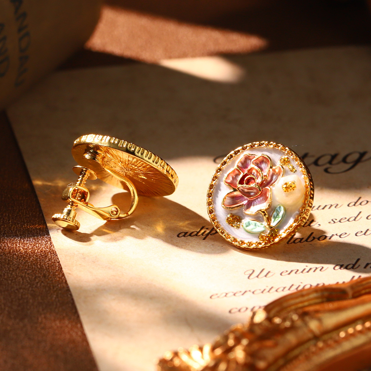 莫奈油画耳环天然珍珠珐琅耳饰法式宫廷风高级感耳夹批发小众饰品详情33