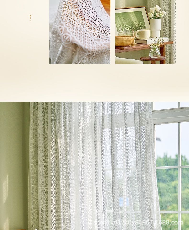 法式蕾丝窗帘纱帘奶油色白色客厅飘窗阳台复古窗纱透光半透人窗帘详情18