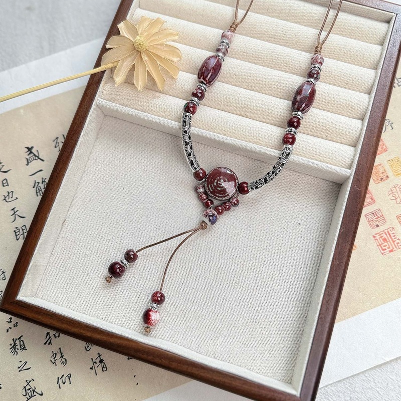 文创景德镇陶瓷项链蝴蝶跨境饰品批发国风文艺新中式手工编织项饰详情13