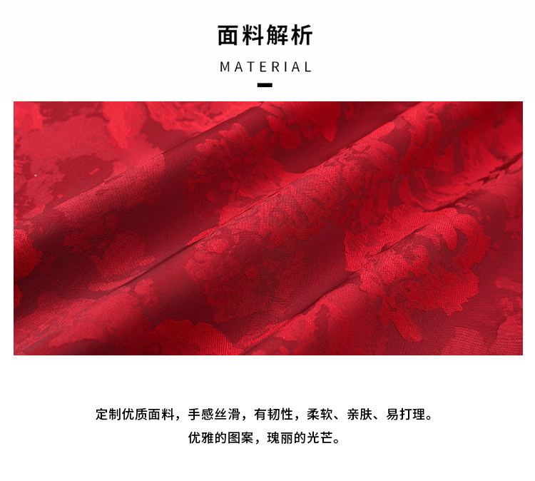 新款夏季改良旗袍女中年妈妈玫瑰婚宴红色中长款短袖新中式连衣裙详情4
