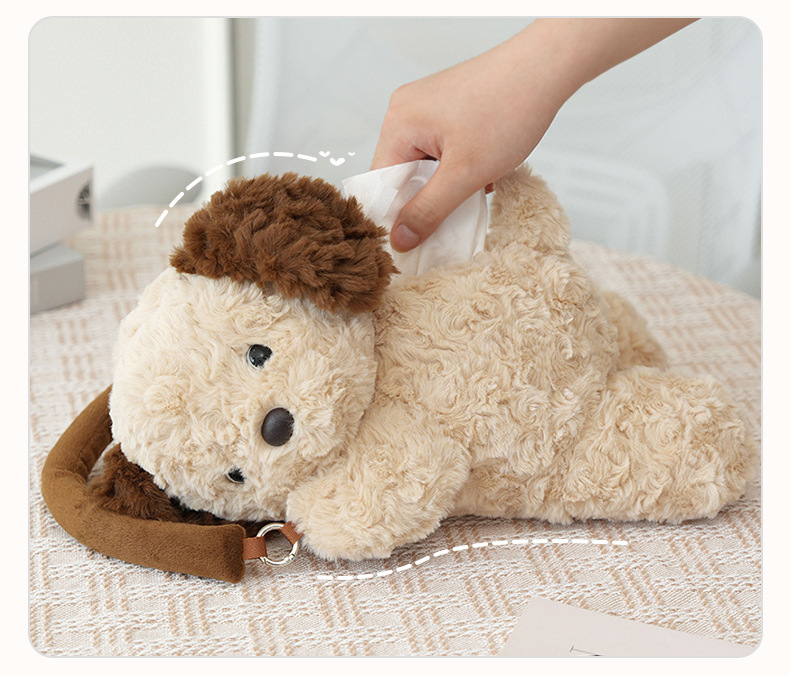 Creamy puppy plush creative tissue box, hand-held car home hanging paper bag, cute cartoon car home products pic 13