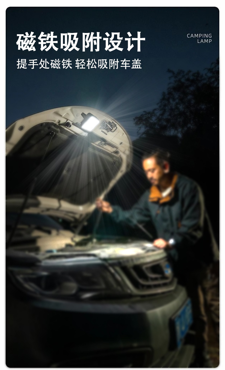 Solar outdoor floodlight, multi-functional hand-held lamp for foreign trade, lightweight and portable hanging lamp, camping high-brightness hanging lamp pic 6