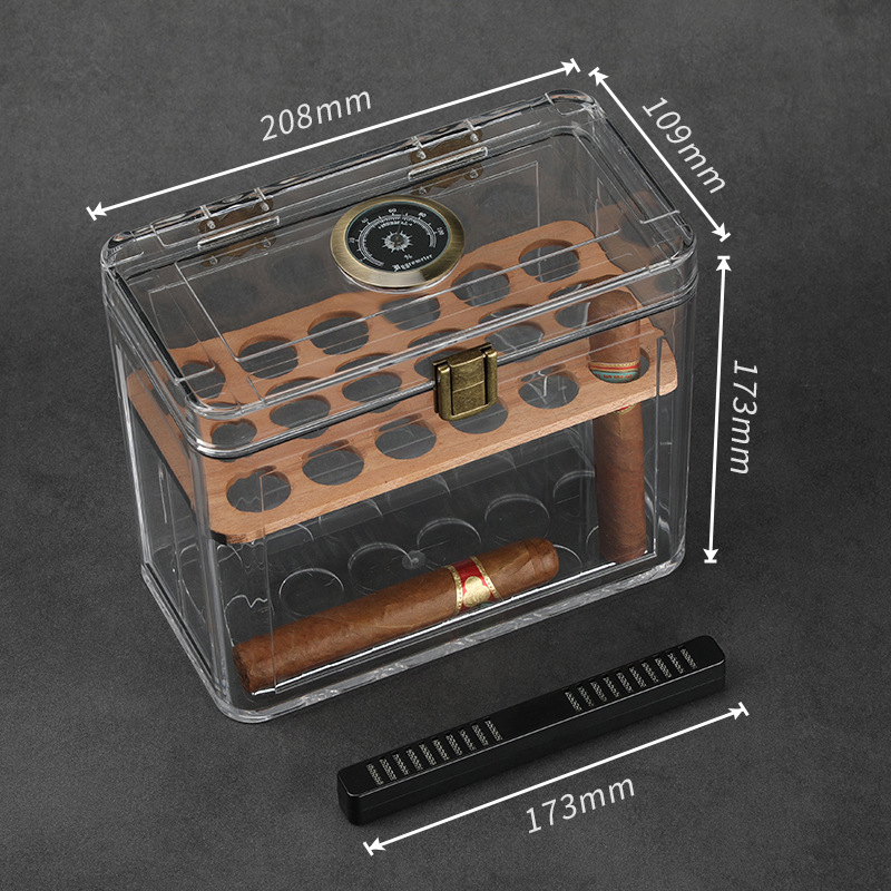 雪茄保湿盒雪松木醇养木盒大容量便携式防潮防虫亚克力透明雪茄盒详情12