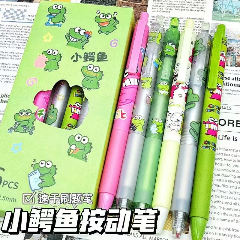Little crocodile press pen, ins style, high appearance level, quick-drying practice pen, neutral pen, cute 0.5 student st head black pen pic 1