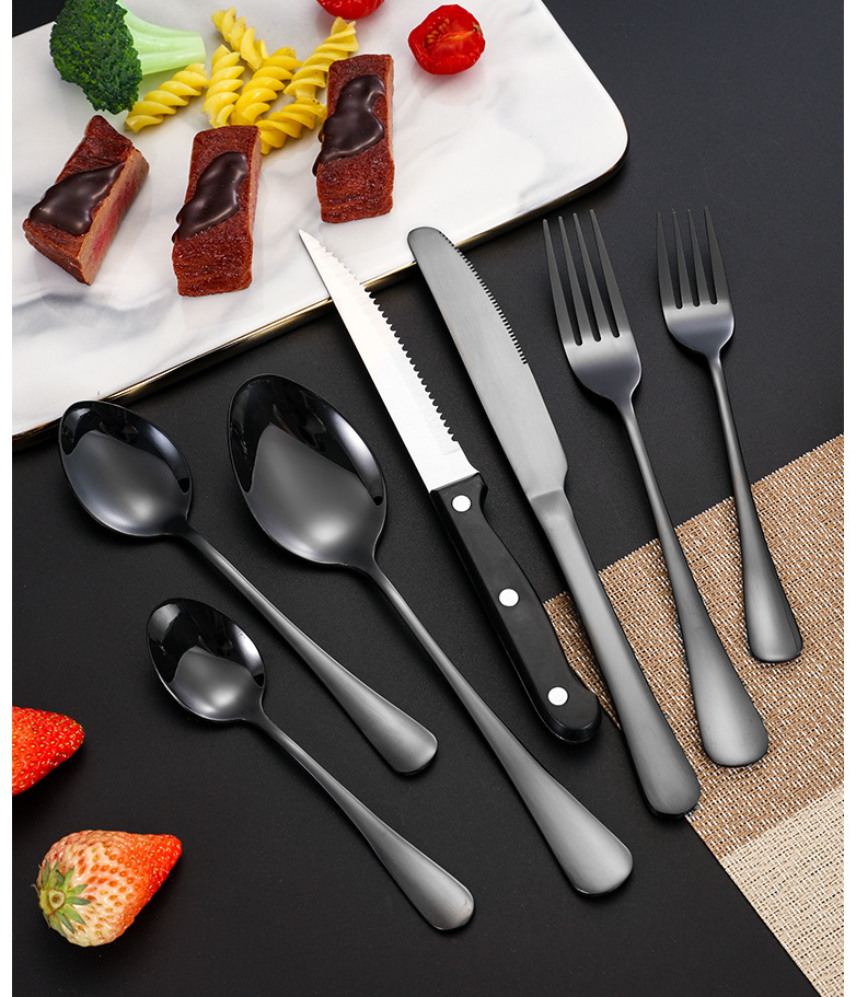 跨境304不锈钢1010刀叉勺餐具24件套不锈钢勺工艺盒礼品西餐具详情18