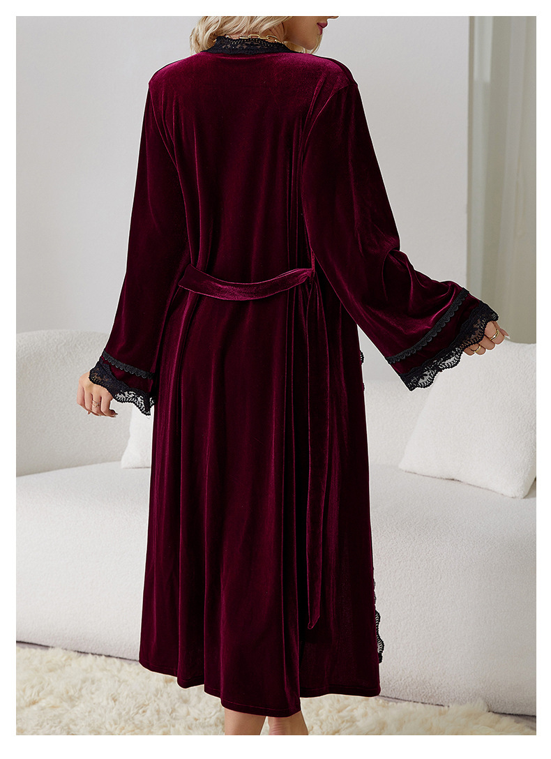 Feiyun European and American style sexy slit pure backless velvet sweet nightgown Simple outer robe Home set 651 pic 11