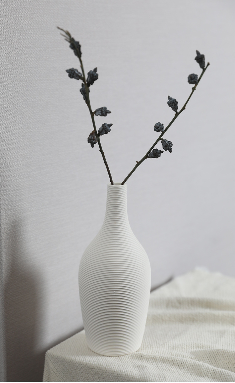 2026 New Nordic Ins-style creative white striped ceramic vase, living room dining table, home dried flower arrangement decorative item pic 6